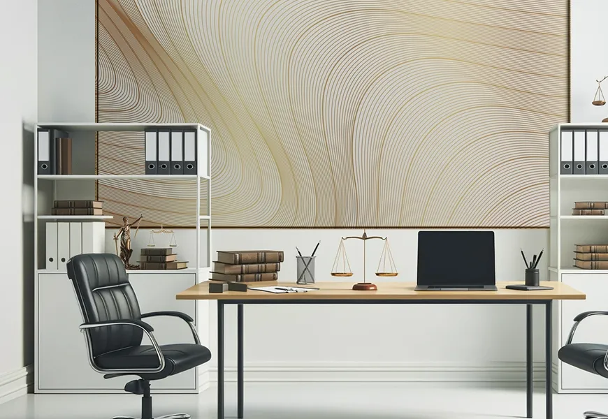 کاغذ دیواری سه بعدی دفتر وکالت طرح موجهای طلایی